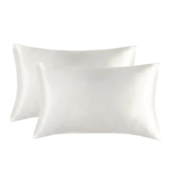 Silk Pillow case, Satin Pillow Cases 2-Pack, Cooling Silky Pillow Covers for Hair and Skin, Ivory White Queen-Size Pillow Case, 20x30 Inches