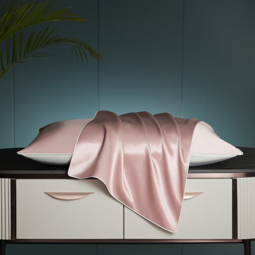 Silk Pillowcase, 100% Pure Mulberry Silk 19 Momme Pillow Cases Cover for Hair and Skin (Queen Size*2 Piece, Cherry Blossom Powder)