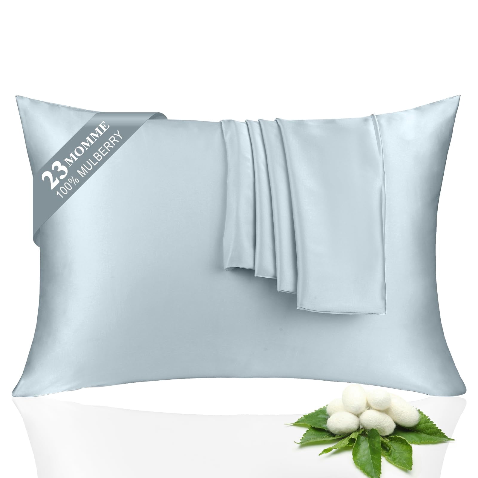Silk Pillowcase 2 Pack For Hair And Skin  Both Sides 23 Momme Grade 6a+ Mulberry Pillowcases With Zipper Soft&smooth Pillow Cases (ash Blue Standard 20*26)