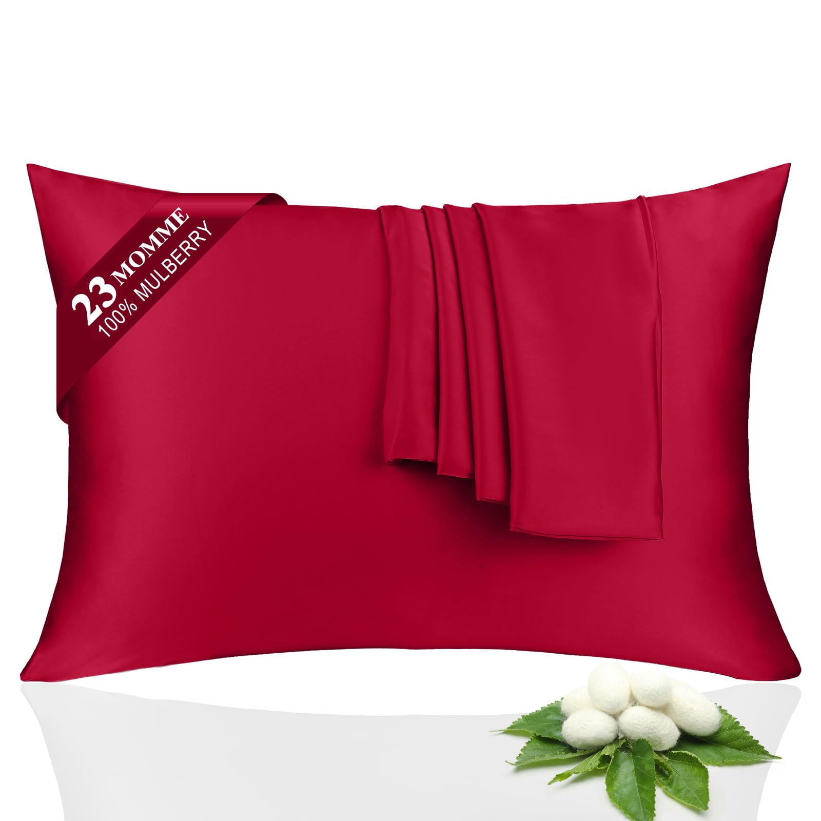 Silk Pillowcase 2 Pack For Hair And Skin  Both Sides 23 Momme Grade 6a+ Mulberry Pillowcases With Zipper Soft&smooth Pillow Cases (red Standard 20*26)