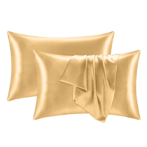 Silk Pillowcase 2Pcs Cool Comfortable and Breathable For Hair Skin Anti Aging, Cooling Zipper Pillowcase For Acne Free Sleep Wrinkle Prevention(M,Camel)