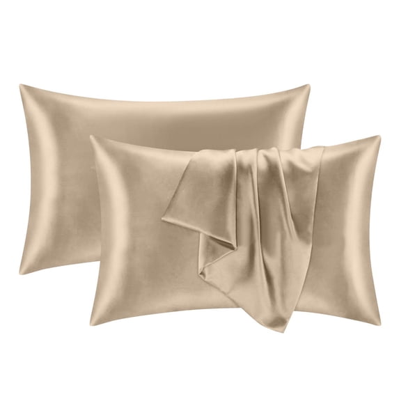 Silk Pillowcase 2Pcs Cool Comfortable and Breathable For Hair Skin Anti Aging, Cooling Zipper Pillowcase For Acne Free Sleep Wrinkle Prevention(S,Khaki)