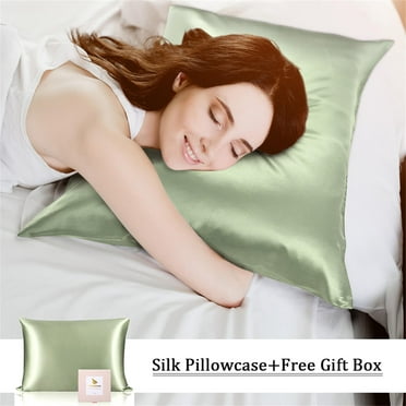 Silk Pillowcase Both Sides 100% Silk For Hair And Skin With Gift Box Luxury Silk Zipper Queen Olive Green