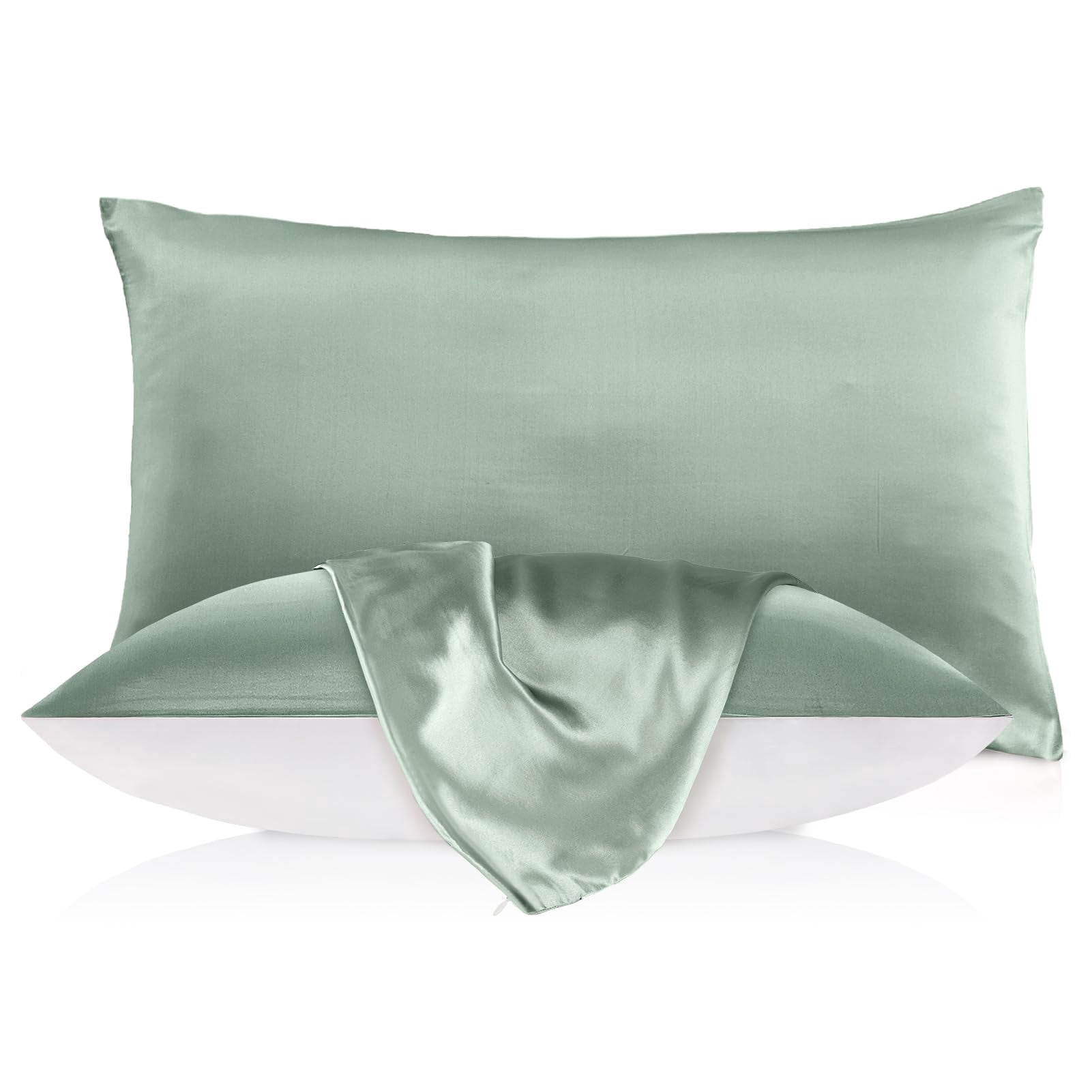 Silk Pillowcase For Hair And Skin With Cotton Underside Standard 20x26 Inch Avocado Green