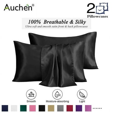 Silk Pillowcase for Hair and Skin, 2 Pack Ultra Silky Satin Pillowcase, Silk Pillow Covers with Envelope Closure, Both Sides Artificial Silk, Multiple Color and Size - Standard Size(20"x26")- Black