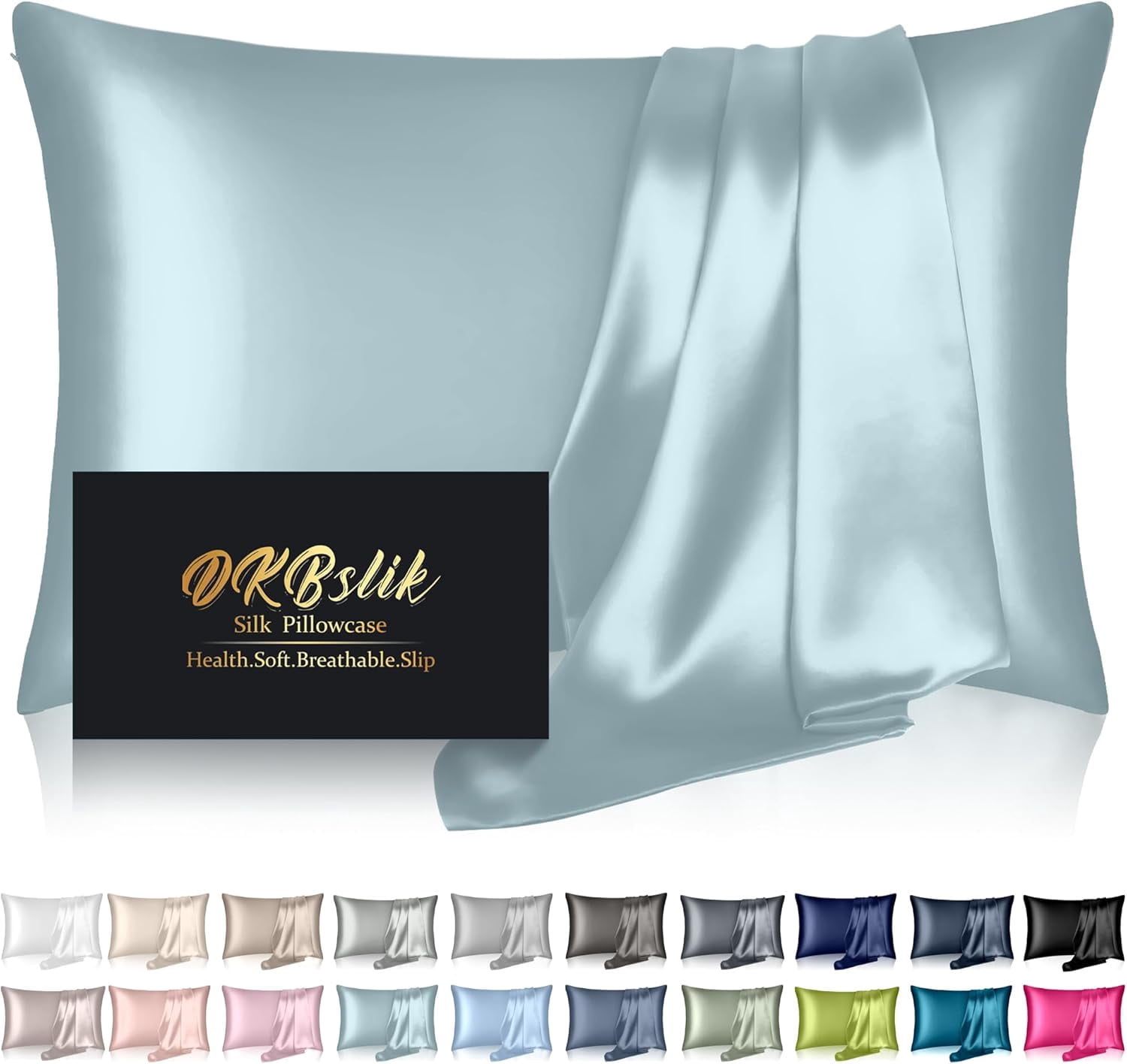 Silk Pillowcase for Hair and Skin, Mulberry Silk Pillow Cases King Size, Anti Acne Cooling Sleep Both Sides Natural Silk Satin Pillow Case Covers with Hidden Zipper, Gifts for Women Men, Aqua Blue