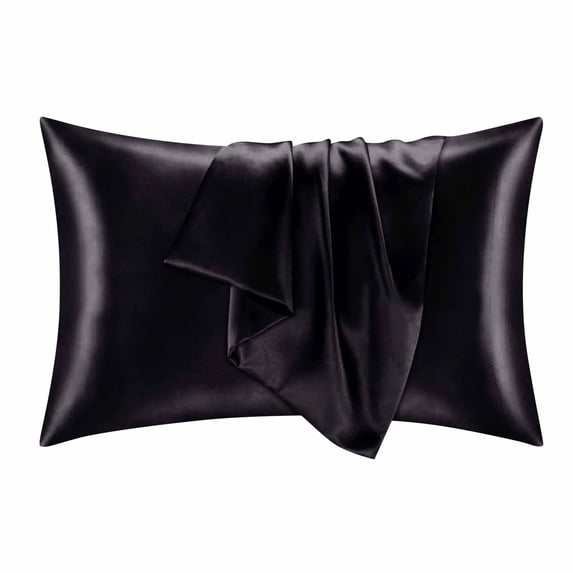 Silk Pillowcase Set, 2 Pack Cooling Ice Silk Faux Satin Pillow Covers , Breathable Solid Color Washable Bedding Accessories Standard Size, Black