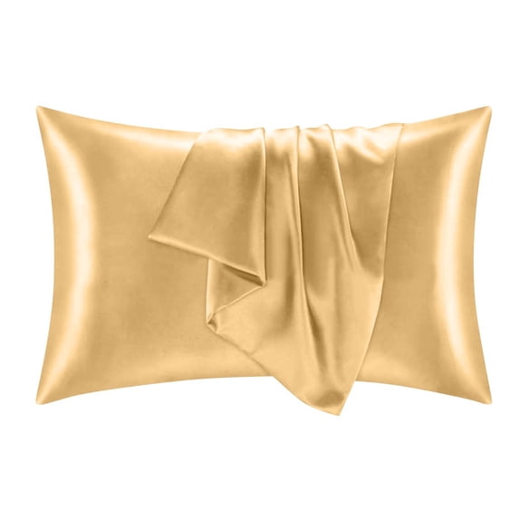 Silk Pillowcase Set, 2 Pack Cooling Ice Silk Faux Satin Pillow Covers , Breathable Solid Color Washable Bedding Accessories Standard Size, Camel