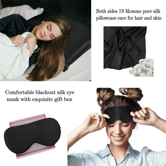 Silk Pillowcases + Silk Eye Cover With Gift Box Standard Black