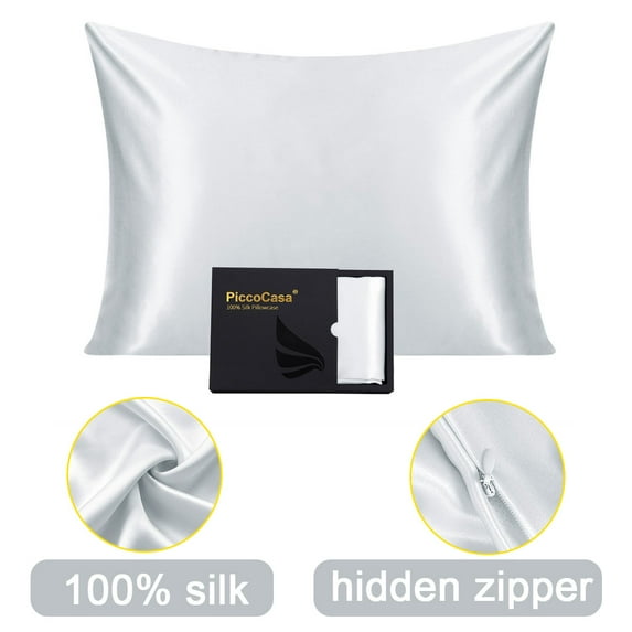 PiccoCasa Silk Pillowcases for Hair and Skin with Zipper Closure Standard Silver Grey