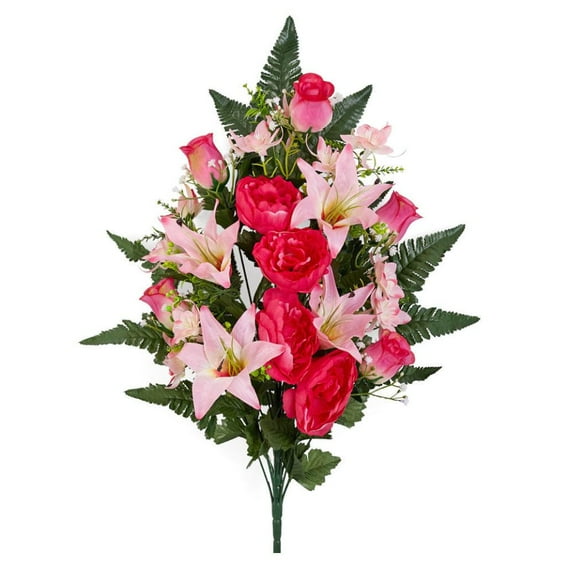 Silk Pink Peony and Lily Half Bush - for Memorials and Celebrations - Factory Direct Craft