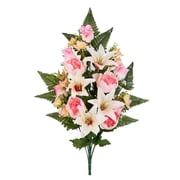 Silk Pink and Cream Peony and Lily Half Bush - for Memorials and Celebrations - Factory Direct Craft