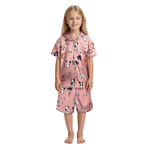 Silk Pjs Kids Cute Cartoon Pajamas Short Sleeve Button Down Shirts Fall Teen Girls' Pajama Sets 12-13 Years