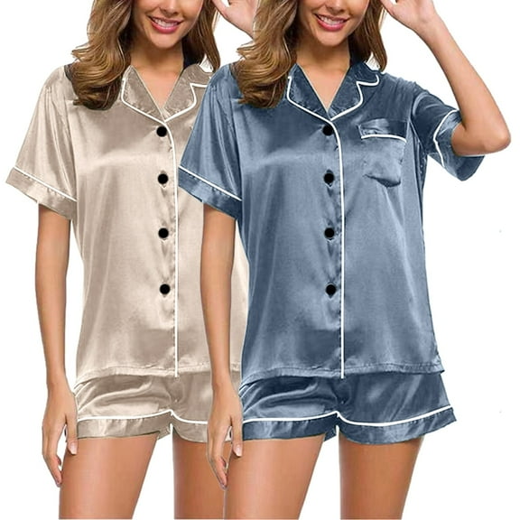 Silk Pjs for Women Set Two Piece Womens Shorts Pajama Set Button Up Lounge Sets for Women Womens Pjs