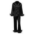 thumbnail image 1 of Silk Pjs for Women Set with Feathers Long Sleeve Button Down Shirt Pants Womens Two Piece Pajama Set Cute Pjs, 1 of 3