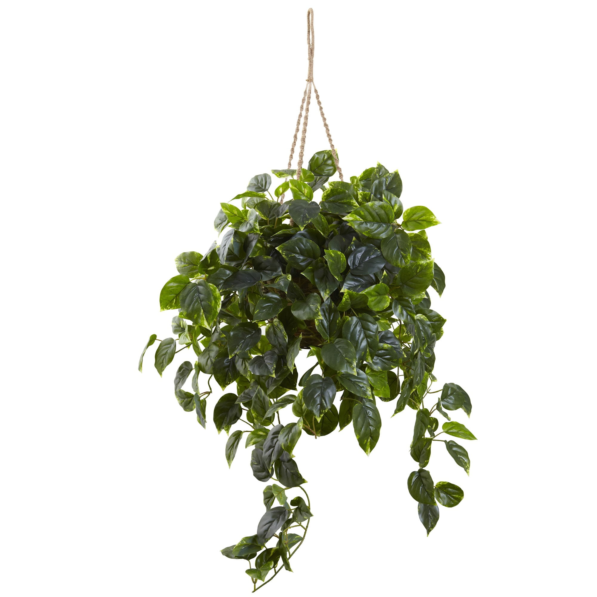 Lifelike Pothos Hanging Basket with Silk Leaves