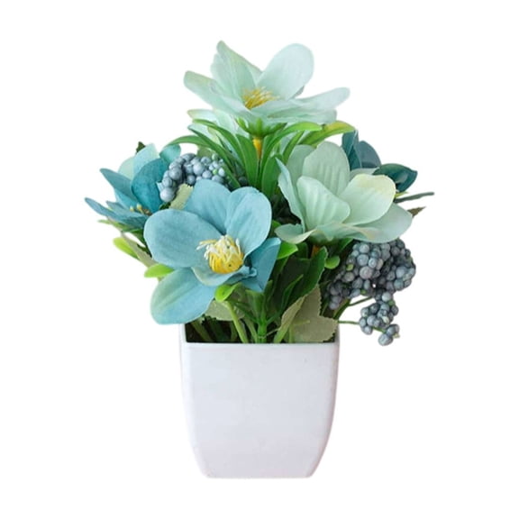 Silk Plants for Home Decor Indoor Small Artificial Plants in Pots Blue Fake Potted Plants for Office Desk Shelf Decor 1 Pack