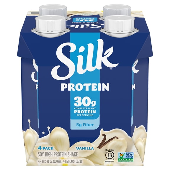 Silk Protein Shake, Shelf Stable, Vanilla, 11.15 fl oz, 4 Count Bottles