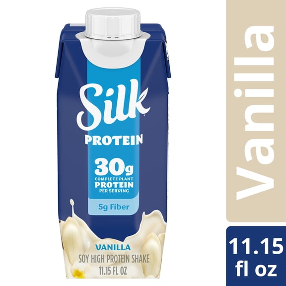 Silk 30g Vanilla Protein Shakes, Dairy Free, Lactose Free, Ready to Drink Complete Plant Protein Shakes, 11.15 fl oz Bottles, 4 Count