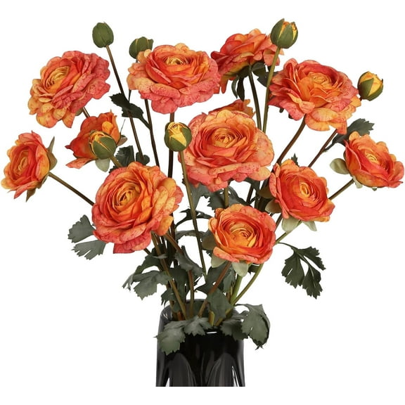 Silk Ranunculus Orange Artificial Flower 5Heads '' Long Stems Realistic Ranunculus Fake Buttercup Flowers for DIY Wedding Bouquets Floral Arrangements Home Kitchen Decorations (Orange)