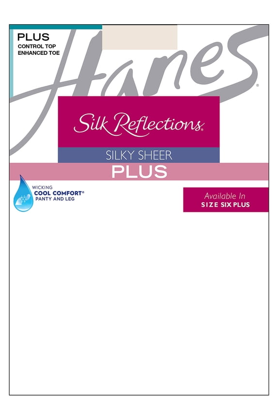 Silk Reflections Sheer Control Top Pantyhose, Enhanced Toe (Plus Size) Pearl PPET Women's