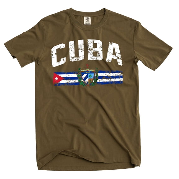 Silk Road Tees Cuba T-Shirt Cuban Flag Coat of Arms Mens Tee Shirt (Large Military Green)