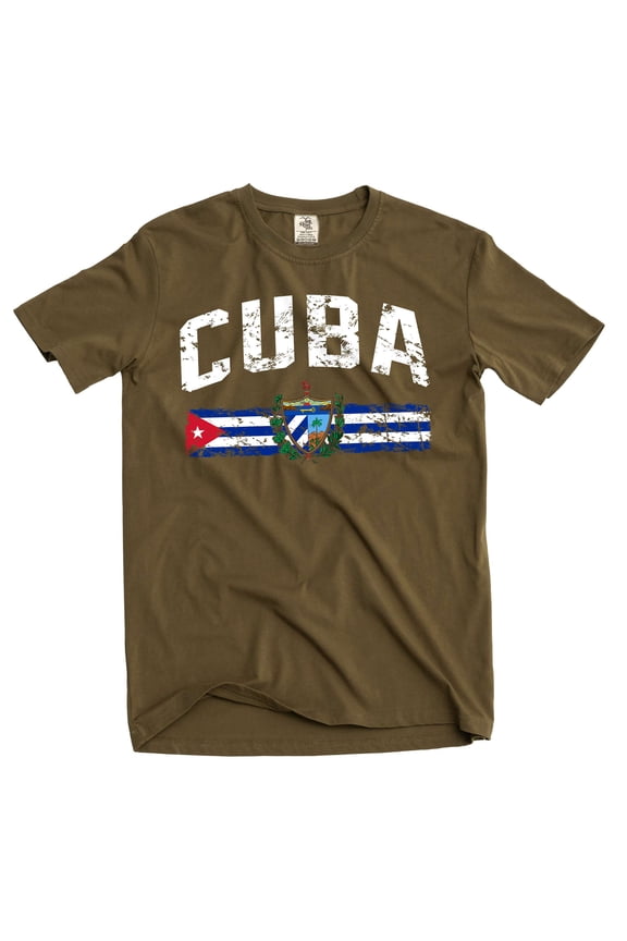 Silk Road Tees Cuba T-Shirt Cuban Flag Coat of Arms Mens Tee Shirt (Large Military Green)
