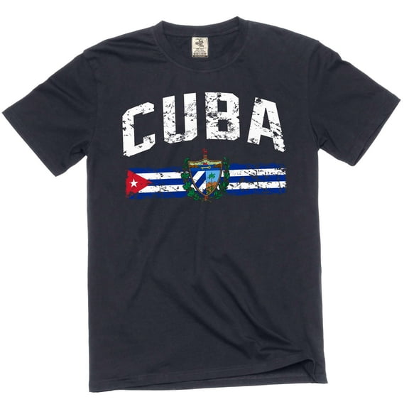 Silk Road Tees Cuba T-Shirt Cuban Flag Coat of Arms Mens Tee Shirt (Medium Black)