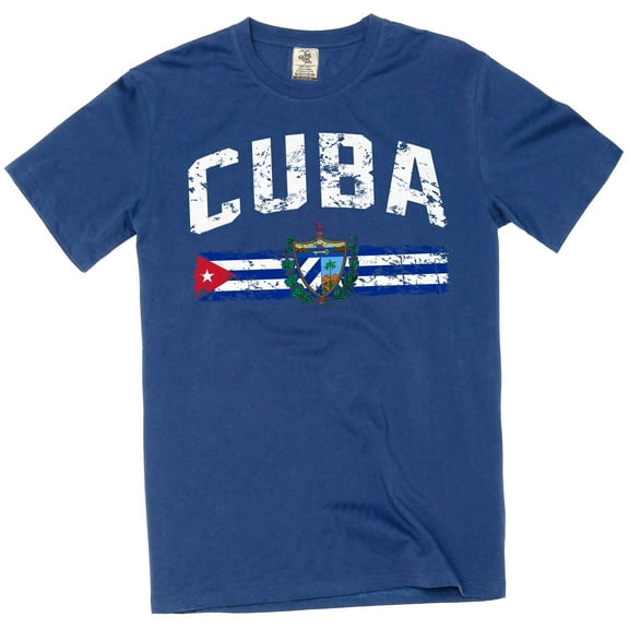 Silk Road Tees Cuba T-Shirt Cuban Flag Coat of Arms Mens Tee Shirt (Medium Navy Blue)
