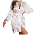 thumbnail image 1 of Silk Robes for Women Shawl Collar Long Sleeve French Elegant Sleepwear Silk Satin Thin Robe Loungewear Pajama Set Kimono Bathrobe with Belt White L, 1 of 4