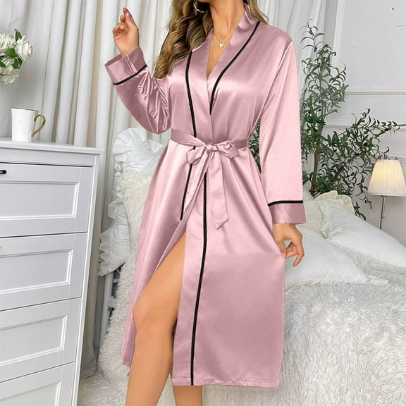 Silk Robes for Women Solid Color Long Satin Bride Bridesmaid Wedding Party Bathrobes Lightweight Sleepwear New Pinky M