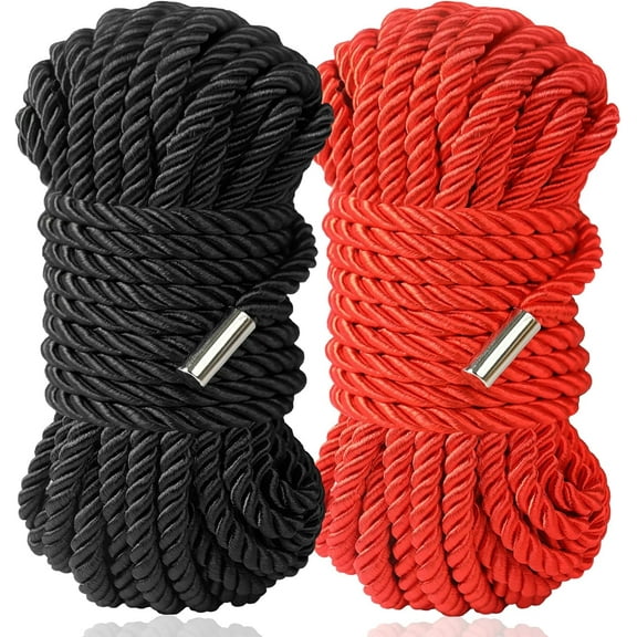 Silk Rope Long Rope, Skin Friendly Soft Rope Durable, 32 Feet 8 mm Multipurpose Long Satin Braided Twisted Rope Black, Red