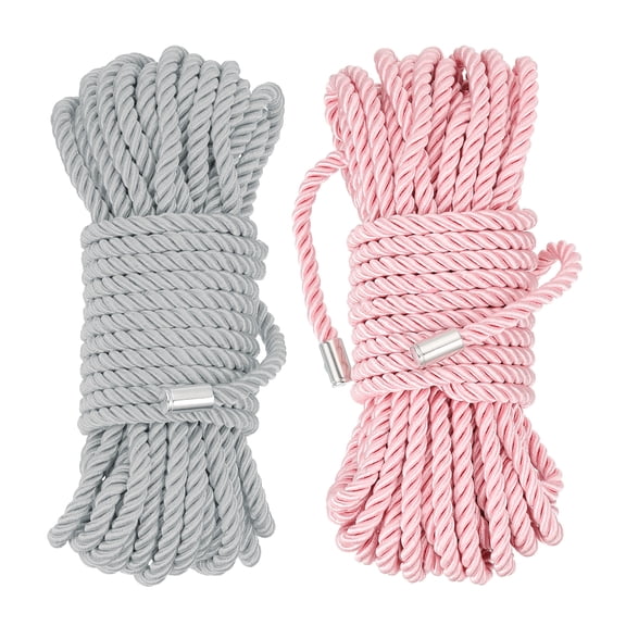Silk Rope, Nylon Twisted Satin Cord Braided 32ft 8mm Pink Silver, 2 Pack