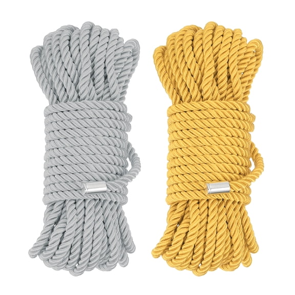 Silk Rope, Nylon Twisted Satin Cord Braided 32ft 8mm Silver Yellow, 2 Pack