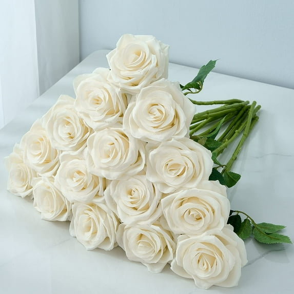 Silk Rose Bouquet Verdsylv Champagne Rose with Stem - Long Artificial Silk Flower with Realistic Bud for Vase Arrangements, Wedding Bouquets, Home Table Decor, Wedding Table Flowers, F