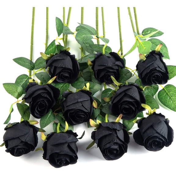 Silk Rose Flower Artificial Roses with Long Stems for DIY Wedding Bouquets Centerpieces Bridal Shower Party Home Decor (Black, 10)