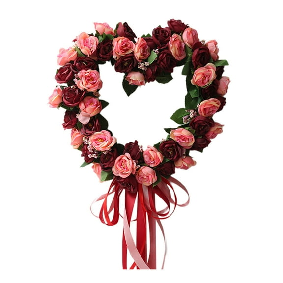 Silk Rose Wreath - Heart - Shaped Door Decoration, Flower Garland - Made of Silk, Durable and Easy to Hang