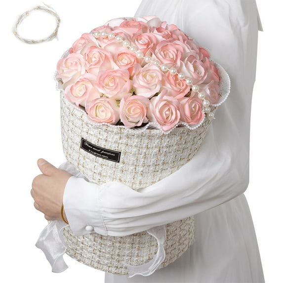 Silk Roses with Faux Pearls - Fake Bridal Wedding Bouquet - Realistic Looking Artificial Flowers for Party Floral Decor