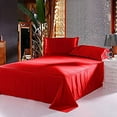 thumbnail image 1 of Silk Sateen Sheets 4 Piece 100 % Silk 1 Fitted Sheet, 1 Flat Sheet & 2 Pillowcase 15" Deep Pocket Soft Silk Bedding Set Wrinkle Free Fade Resistant Super Queen Blood Red, 1 of 6