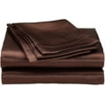 thumbnail image 1 of Silk Sateen Sheets 4 Piece 100 % Silk 1 Fitted Sheet, 1 Flat Sheet & 2 Pillowcase 15" Deep Pocket Soft Silk Bedding Set Wrinkle Free Fade Resistant Twin XL Chocolate, 1 of 6