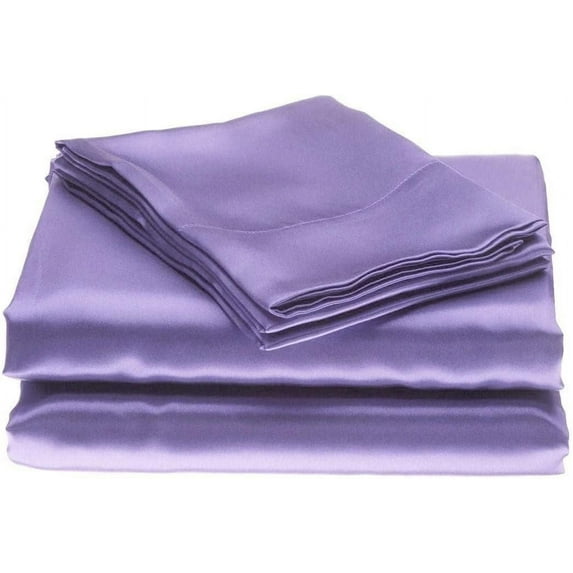 Silk Sateen Sheets 4 Piece 100 % Silk 1 Fitted Sheet, 1 Flat Sheet & 2 Pillowcase 15" Deep Pocket Soft Silk Bedding Set Wrinkle Free Fade Resistant Twin XL Lilac