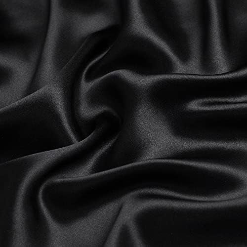 Silk Satin Bed Sheets, Silk Satin Bed Set with 4 Pillowcase, Satin Fitted Sheet , Silk Satin Flat Sheet 15 Inches Deep Pocket for Mattress -(Olympic Queen Black)$$Bedding