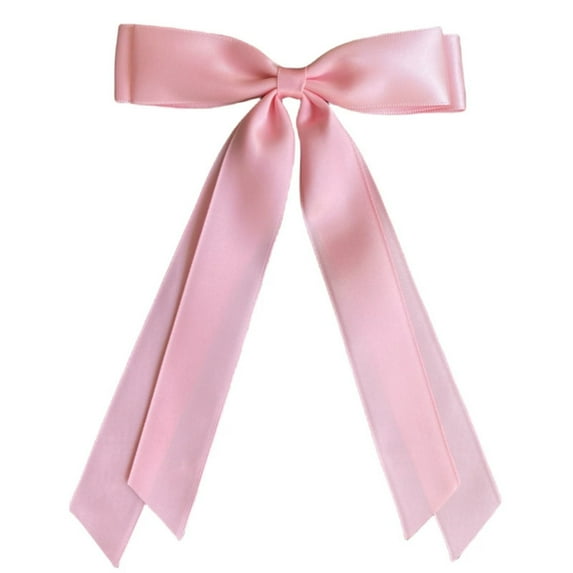 Silk Satin Bow Hair Clip with Long Tail - Double-Layer Ribbon Fashion Accessory for Women and Girls - Non-Slip Metal Grip for All Hair Types