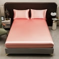 thumbnail image 1 of Silk Satin Fitted Sheet, Soft Deep Pocket Single Bottom Bed Sheets, Wrinkle Free, Non- Fading, Breathable, Fully Elasticized,Non Slip Fixed Bed Cover Full Cover Mattress Protector Bed Cover -Pink, 1 of 7