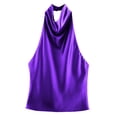 thumbnail image 1 of Silk Satin Halter Tops for Women，Summer 2026 Cowl Neck Tie Back Going Out Sleeveless Business Casual Tank Top Elegant Satin Tie Back Tank Top Dark Purple L, 1 of 8