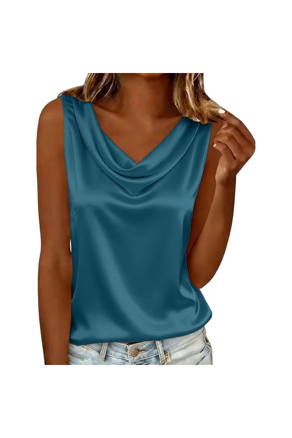 Silk Satin Halter Tops For Women,Womens Satin Blouse Cowl Neck Blouses For Women Dressy Elegant Dress Shirts For Women Work Tunic Tops Satin Blouses For Women Pleated Camis Satin Tops For Women