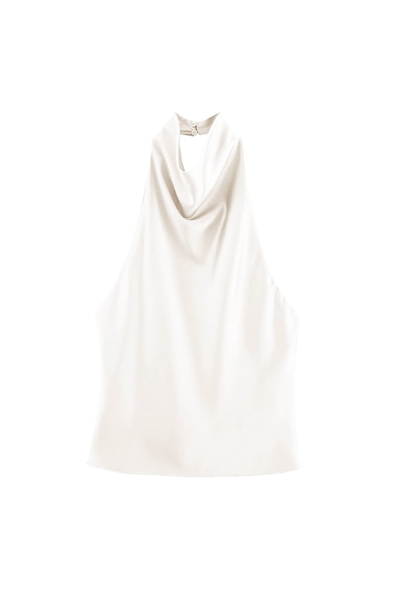 Silk Satin Halter Tops for Women,Summer 2026 Cowl Neck Tie Back Going Out Sleeveless Business Casual Tank Top Elegant Satin Tie Back Tank Top White S