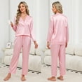 thumbnail image 1 of Silk Satin Pajama Set for Women-Long Sleeve Thermal Nightwear Set with Lace Trim,V-Neck Button Front Loungewear(2-Piece Sleepwear Set,S-XXL), 1 of 11