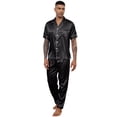 thumbnail image 1 of Silk Satin Pajama Sets for Men Short Sleeve Button-Down Pajamas for Men 2 Piece Men Silk Sleepwear Set Mens Satin Loungewear Sets with Long Pants, S-XXL, 1 of 13