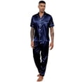thumbnail image 1 of Silk Satin Pajama Sets for Men Short Sleeve Button-Down Pajamas for Men 2 Piece Men Silk Sleepwear Set Mens Satin Loungewear Sets with Long Pants, S-XXL, 1 of 14